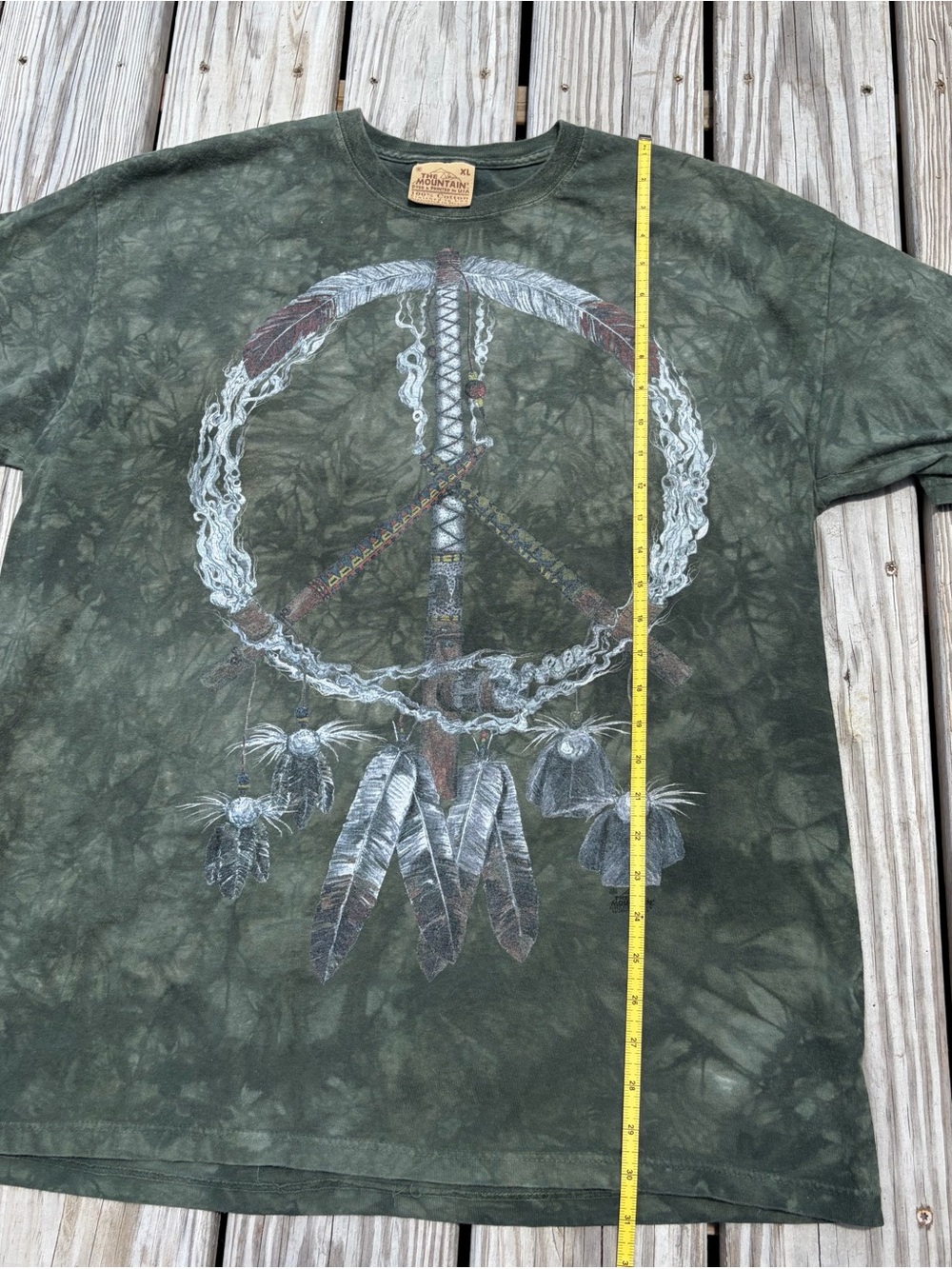 The Mountain Tie Dye Peace Sign Dreamcatcher Graphic T-Shirt Green XL - Picture 7 of 9